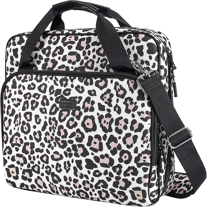 3 Ring Zipper Binder Inch D-Ring, with Strap 600 Sheet Capacity & Multi-Pockets School and Office Organizer, Compatible 13-Inch MacBook (Patent Design Leopard) 3Inch-D-ring