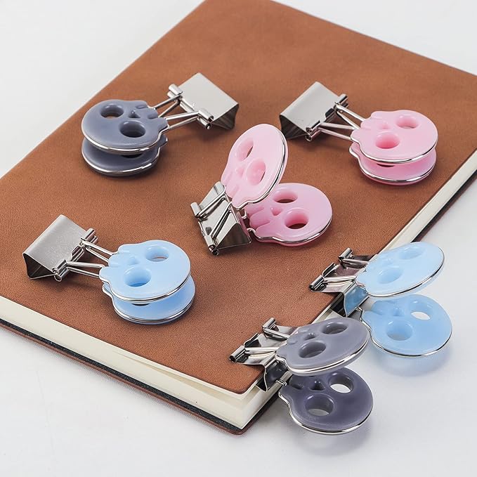 Skull Shape Medium Paper Clips, Binder Clips, Easy Grip, Assorted Color, School Office Supplies, 10 Pcs/Set