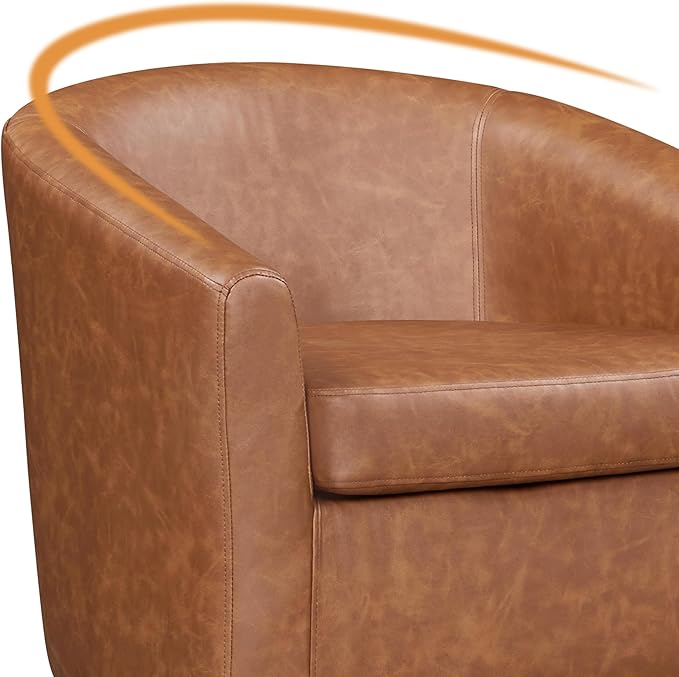 Yaheetech Accent Chair with Ottoman Foot Rest, PU Leather Mid Century Modern Upholstered Soft Barrel Chair Comfy Armchair and Footrest Set for Living Room/Bedroom/Reading Room, Brown, Set of 2