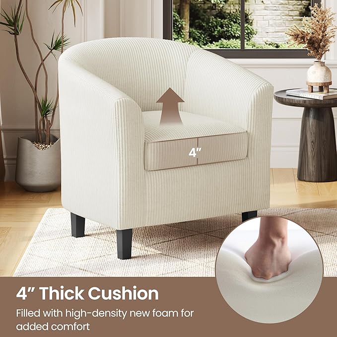 Yaheetech Corduroy Barrel Chairs Set of 2, Upholstered Club Chairs, Round Armchairs Waiting Room Chairs with Soft Cushion for Living Room Bedroom Reading Room, Beige