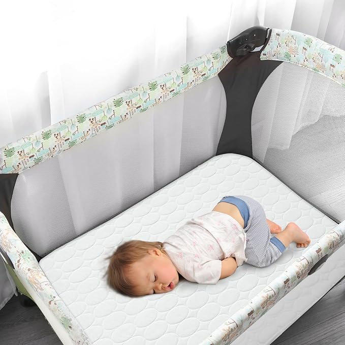 Pack and Play Mattress Cover Waterproof 2 Pack, Quilted Pack and Play Mattress Pad Fitted Fits for Graco Pack n Play Playard Mattress/Playpen Mattress, White&Gray, 39" x 27"