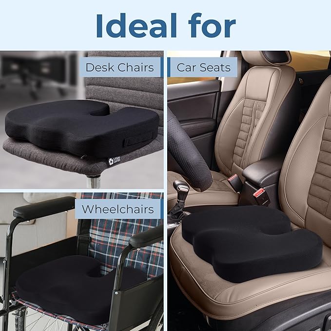5 STARS UNITED Seat Cushion for Tailbone Pain Relief – Memory Foam Cushion for Coccyx, Hip, Sciatica & Post-Surgery Recovery – Wheelchair, Car, Desk, Gaming & Office Chairs, Blue, X-Large