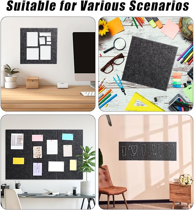 Large Cork Board 36" x 24", 6 Pack Felt Bulletin Board with 30 Pushpins, Cork Boards Alternative with Self-Adhesive Strips, Felt Wall Tiles Pin Boards for Walls Office Home School Decor-Dark Gray