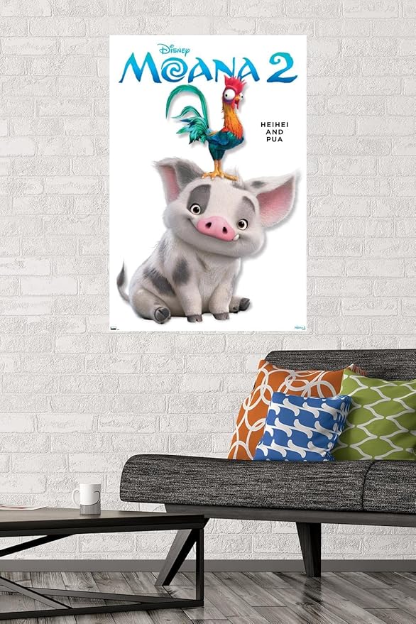 Disney Moana 2 - Heihei and Pua Feature Series Wall Poster, 34L" x 22.4W", Premium Poster & Mount Bundle