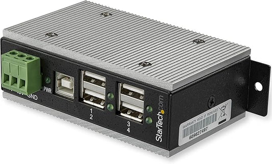 StarTech.com 4-Port USB 2.0 Hub - Metal Industrial USB-A Hub with ESD & 350W Surge Protection - Extended Operating Temp -40 to 185°F - Din Rail/Wall/Desk Mountable - USB Expander Hub, TAA