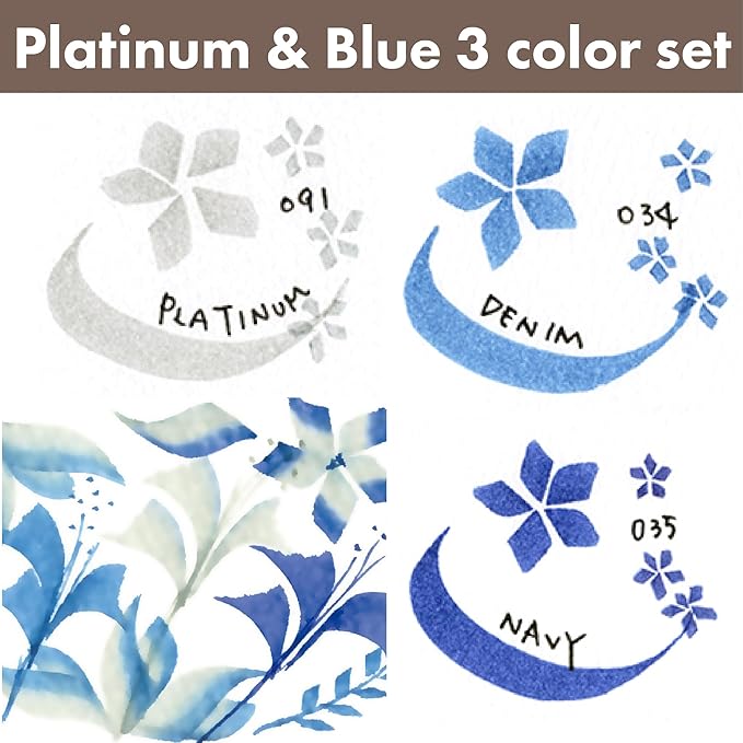 Kuretake Zig Calligraphy Dual Tip Marker Pens 3 colors set, PlatinumBlue, 2mm, 5mm, Double Tip, for Art, Sketch, illustration, Calligraphy, Journal, Drawing, Made in Japan