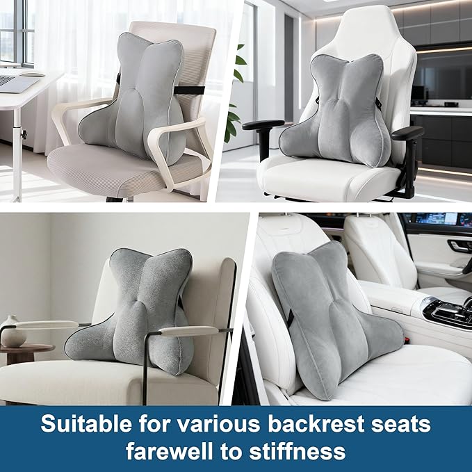 Lumbar Support Pillow(Pat. Pend) – Multi-Functional Ergonomic Back Cushion for Office Chair, Car Seat & Sofa, Reading Pillow with Firm Multi-Zone Support to Relieve Lower Back Pain,Zinc Gray