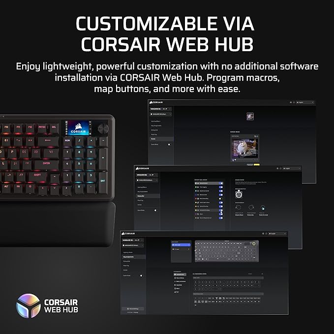 Corsair Vanguard 96 Wired Mechanical Gaming Keyboard – 96% Layout, MLX Plasma Linear Switches, 8000Hz Polling, LCD Display, Virtual Stream Deck, G-Keys, SOCD Flashtap, QWERTY US – Black
