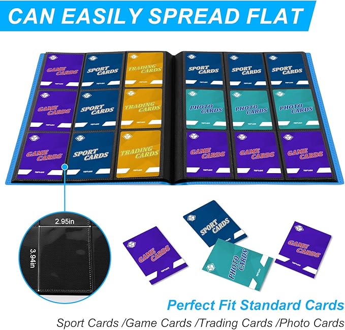 Trading Card Binder, Card Binder Album Folder Book Fit for MTG Baseball Football Sports Cards, Easy to Use Card Collection Binder (Sky Blue, 360 Pockets)