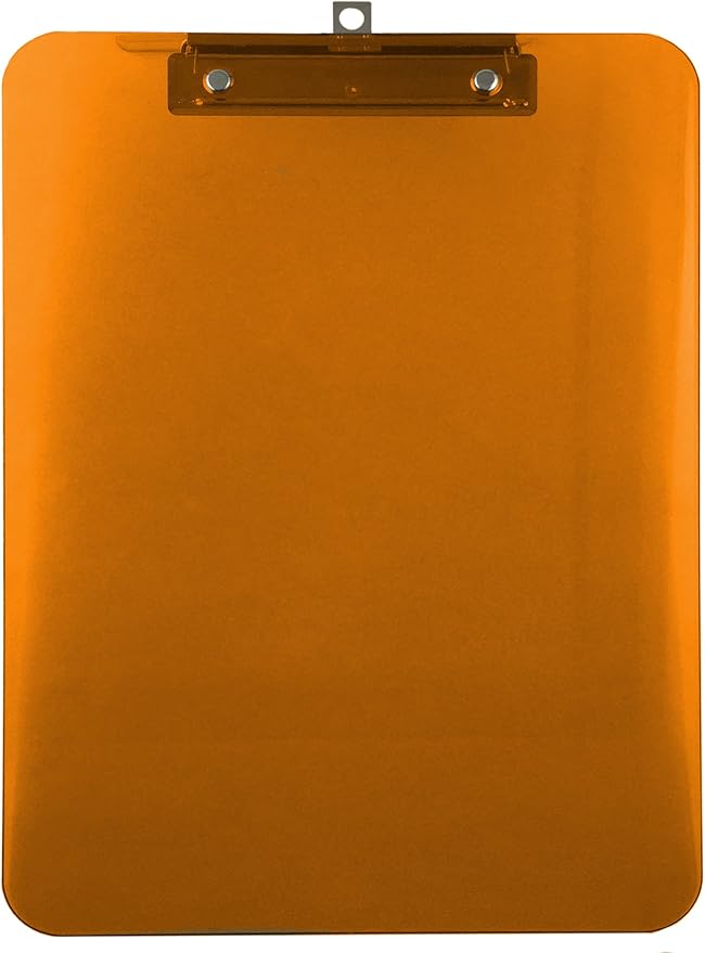 Trade Quest Plastic Clipboard Transparent Color Letter Size Low Profile Clip (Pack of 6) (Orange)