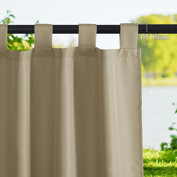 NICETOWN 2 Panels Outdoor Curtains for Patio Waterproof, Sun Block Tab Top Thermal Insulated Outdoor Vertical Drapes Privacy for Pergola/Gazebo/Bath, W55 x L95 Inch, Taupe