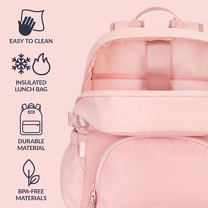 Bentgo 2-in-1 Adult Backpack & Insulated Lunch Bag – Lightweight, Water-Resistant Travel Backpack with 9 Compartments, Laptop Sleeve & Trolley Sleeve for Work & Everyday Use (Soft Blush)