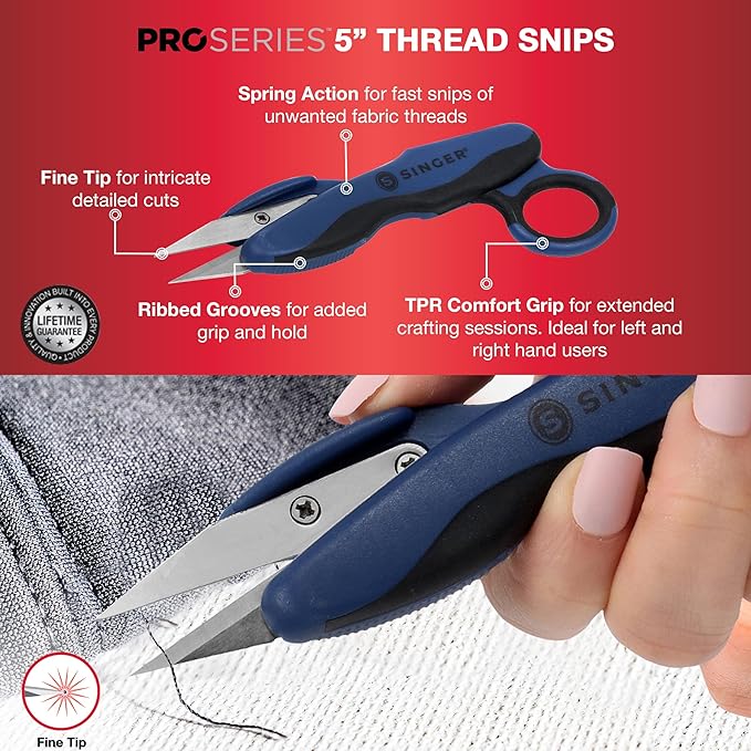 SINGER ProSeries Sewing Scissors Bundle: 8.5" Heavy Duty Fabric, 4.5" Detail Embroidery, 5" Thread Snips With Comfort Grip (Dark Blue)