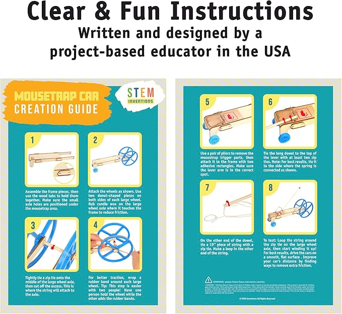 Mousetrap Car Kit (2-Pack) – Hands-On Physics & Engineering STEM Kits for Classroom Projects, Force & Motion Experiments, Elementary and Middle School Science Lessons, Ages 8 and up