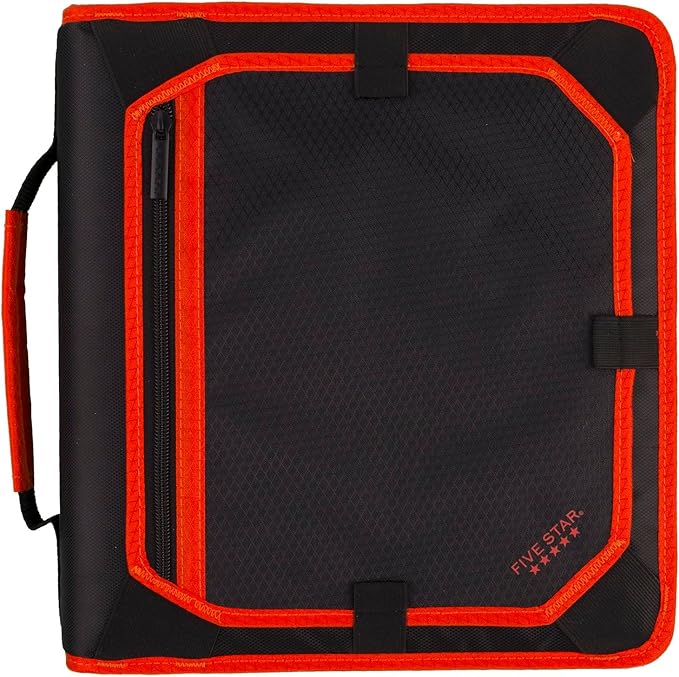Five Star Zipper Binder, 2 Inch 3-Ring Binder with Round Rings, Expansion Panel and 5-Tab Expanding File, 580 Sheet Capacity, Red/Black (29052CE8)