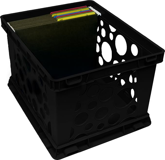 Storex Premium File Crate with Handles – Letter and Legal Document and Folder Storage, Black 3-Pack (61546U03C)
