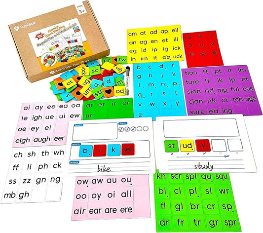 Large Size Phonics Word Building Magnetic Tiles Set, 239 Pieces Color-Coded Magnet Tiles with 2 Magnetic Spelling Boards, Phonics Manipulatives Classroom Must Have Magnetic Letter Tiles Phonics Kit