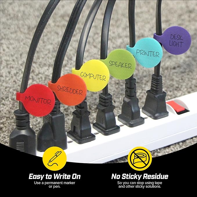 Cable Labels - Wrap-It Storage - Circles, Multi-Color (36-Pack) - Color Coded Labels for Organizing, Wire Tags Write on Surface for Labels for Charging Cords and Electronics