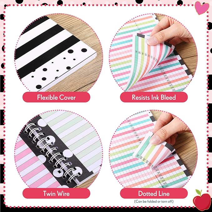 Teacher Record Book Teacher Grade Book 2026-2027 Apple Spiral Bound Record Class Planner 2026 Gradebook Office Favors for Classroom Attendance Supplies Double Sided Printing