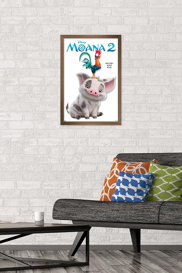 Disney Moana 2 - Heihei and Pua Feature Series Wall Poster, 22.4L" x 14.7W", Bronze Framed Version
