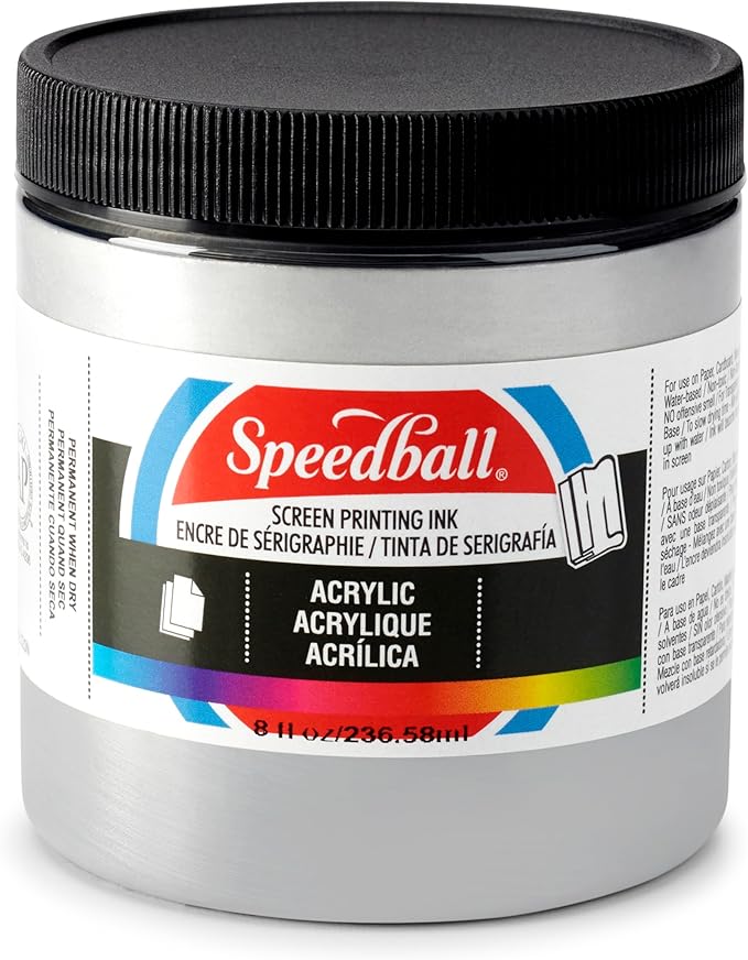 Speedball 4629 00 Acrylic Screen Printing Ink, 8 fl. oz., Silver (Pack of 12)