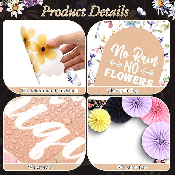 Pajean 62 Pcs Wildflower Classroom Bulletin Board Decorations with 3D Paper Fans Inspirational Posters Cutouts Floral Positive Bulletin Board Set Motivational for School Classroom Home Decorations