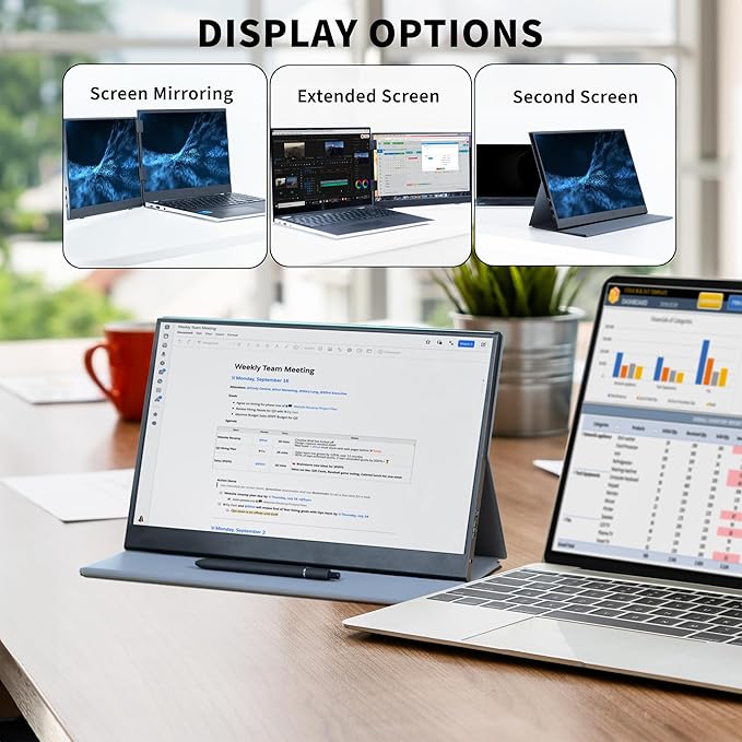 VIVO 15.6 inch Portable Monitor with Laptop Screen Extender Holding Bracket, Fits Laptops up to 18.5 inches, Black, STAND-PM01M