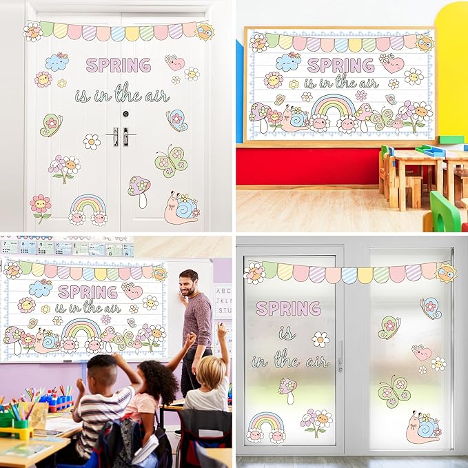 Spring Bulletin Board Set Spring Classroom Decorations is in The Air Flower Cutouts for Classroom School Office Chalkboard Home Wall Window Door Spring Decor Supplies
