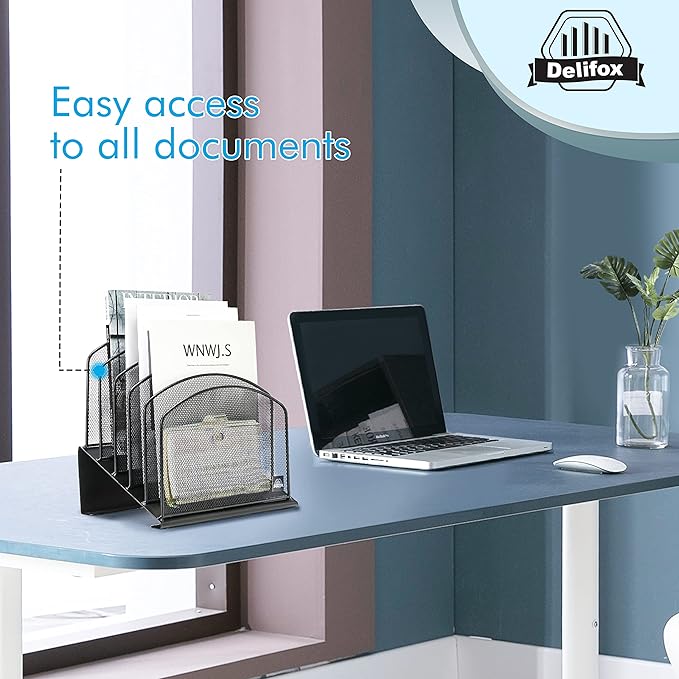 Inclined Desk File Organizer,Vertical File Folder Holder Stand Metal Rack File Sorter for Office Classroom Desktop Organization