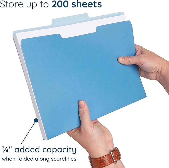 Blue Summit File Folders, Letter Size, 1/3 Tab, Two-Tone Bright Colors – 100 Pack