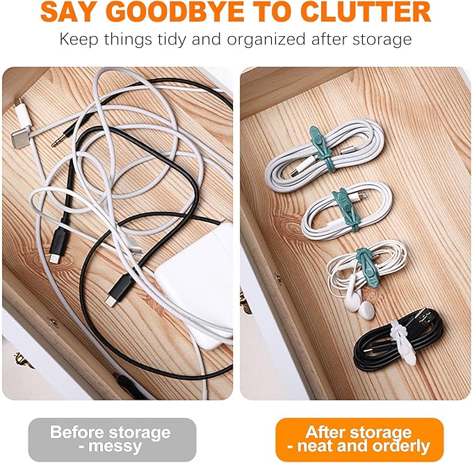 CoguZed 30Pcs Silicone Cable Ties, Reusable Cable Management Organizer, Multipurpose Elastic Cord Organizer for Bundling and Fastening Cables, Wires, Charger, Home, Office, Kitchen, School (5 Colors)