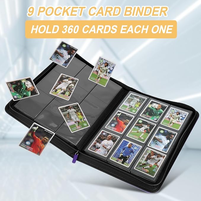 Trading Card Binder 9 Pocket, GERMUN PU Cover Card Binder for 360 Cards, Premium Trading Card Holder Folders, Double Sided Pocket Card Album for MTG, TCG (Purple)