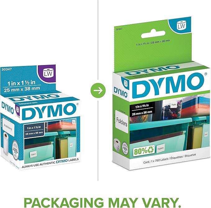 DYMO Authentic LW Library Book Spine Labels DYMO Labels for LabelWriter Printers White 1" x 1-1/2" 1 Roll of 750