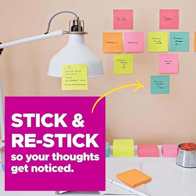 Post-it Super Sticky Dispenser Pop-up Notes, 10 Sticky Note Pads, 3 x 3 in., 2X The Sticking Power, New Year Organization or Second Semester School Supplies, Supernova Neons Collection