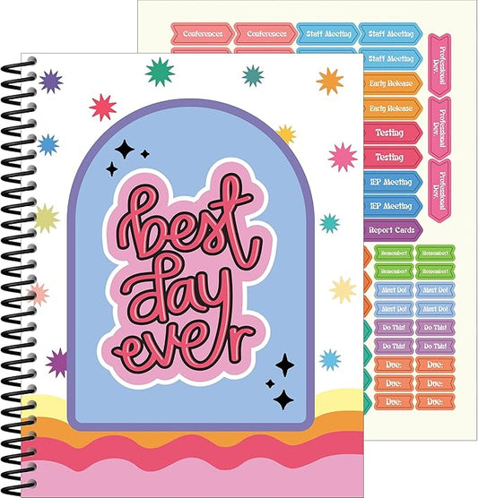 Carson Dellosa Retro Remix Teacher Planner 2025-2026, Undated 8" x 11" Lesson Plan Book With Retro Stickers, Class Schedule, Weekly Calendar, Homeschool & School Supplies, Groovy Classroom Must Haves