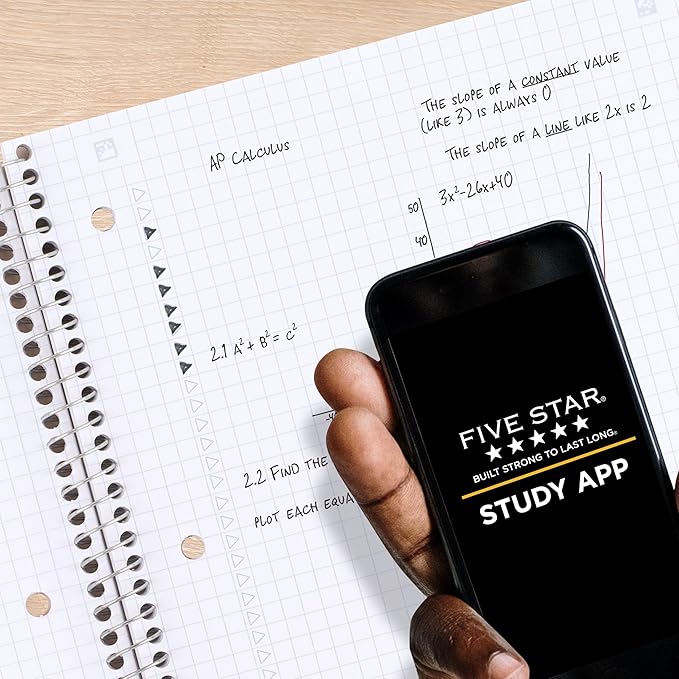 Five Star Spiral Notebook + Study App, 1 Subject, Graph Ruled Paper, 8-1/2" x 11", 100 Sheets, Fights Ink Bleed, Water Resistant Cover, Tidewater Blue (06190AA4)