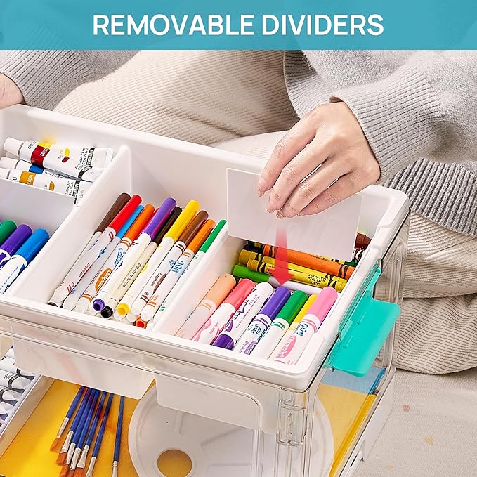 Vtopmart 24 QT Clear Plastic Craft Organizers and Storage Box with Removable Trays and Dividers,Art Supply Organizers and Storage,Ideal Containers for coloring Books,Craft Supplies,1 Pack