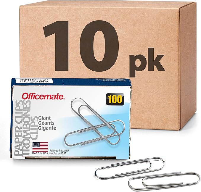 Officemate Giant Paper Clips, Pack of 10 Boxes of 100 Clips Each (1,000 Clips Total) (99914)