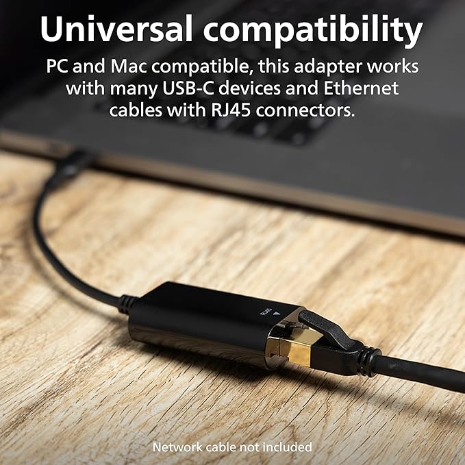 Philips USB C to Ethernet Adapter, Transfer Data 1 Gbps, Works w/Ethernet Cables, Portable USB C Adapter for MacBook Pro, MacBook Air 2018 and Later, iPad Pro 2018 and Later, XPS, Black, SWL3583B/37