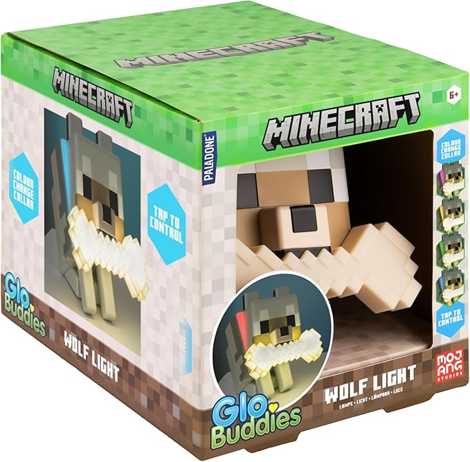 Paladone Minecraft Wolf GloBuddies 3D Colour Changing Light, Officially Licensed LED Night Lamp, Tap to Change Colour, Gaming Merchandise, Battery Powered