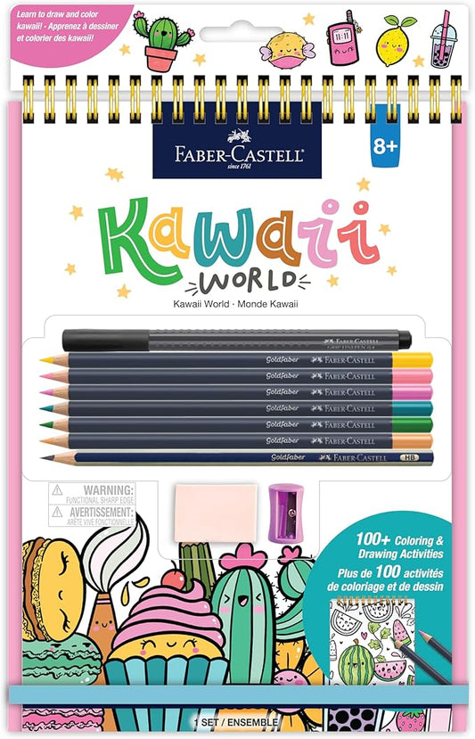 Faber-Castell Learn to Draw Kawaii World: Drawing Kit with Goldfaber Colored Pencils, 100+ Activities, Stickers & Supplies, Screen-Free Art Gift for Kids, Tweens & Beginners (Ages 8+)