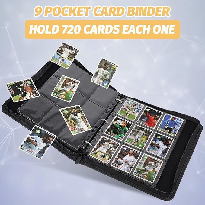9 Pocket Card Binder, Premium Zip Trading Card Binder, 720 Double Sided Pocket PU Card Collection Binder, Collector Card Album, Card Folder for MTG, TCG, Sports Cards, Game Cards (Lake Blue)