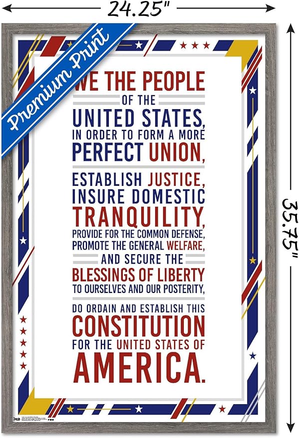 Trends International The United States Of America - Constitution Preamble Wall Poster, 22.375" x 34", Barnwood Framed Version