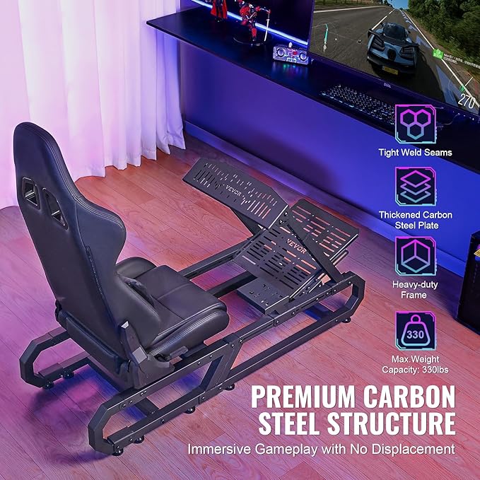 VEVOR Gaming Racing Wheel Stand, Compatible with Logitech G923/G920/G29 & Thrustmaster T248P, Heavy-Duty Adjustable Steering Wheel Stand Cockpit, 330 lbs Capacity, Compact for Sim Racing