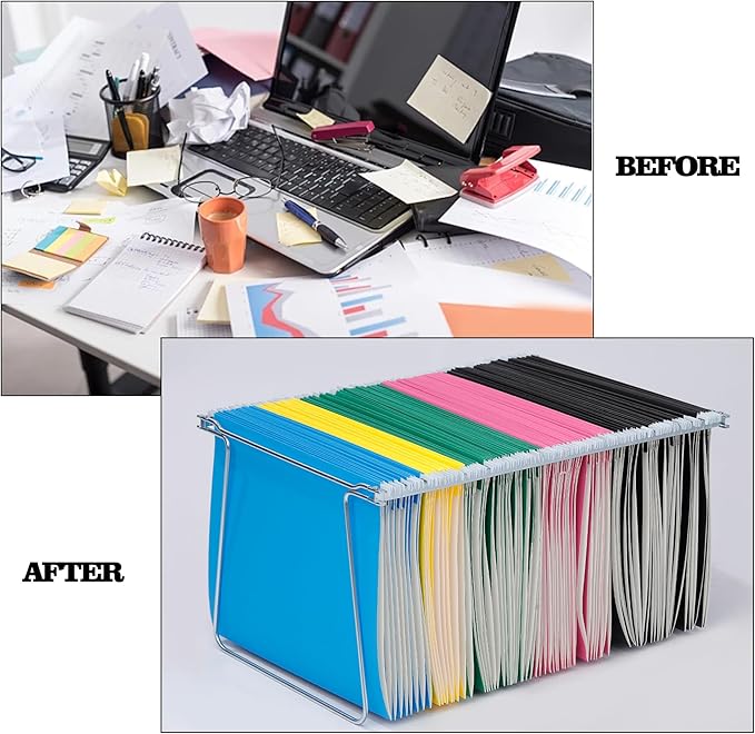 2 Packs Hanging File Folder Frame,Heavy Duty Steel Hanging File Organizer,File Cabinet Rails,Adjustable 11 to 17.4 Inches,Mountable