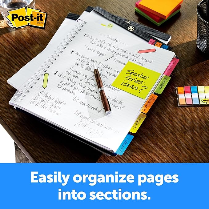 Post-it® Durable Tabs, 2" x 1 1/2", Assorted Colors, 6 Flags Per Pad, Pack Of 4 Pads