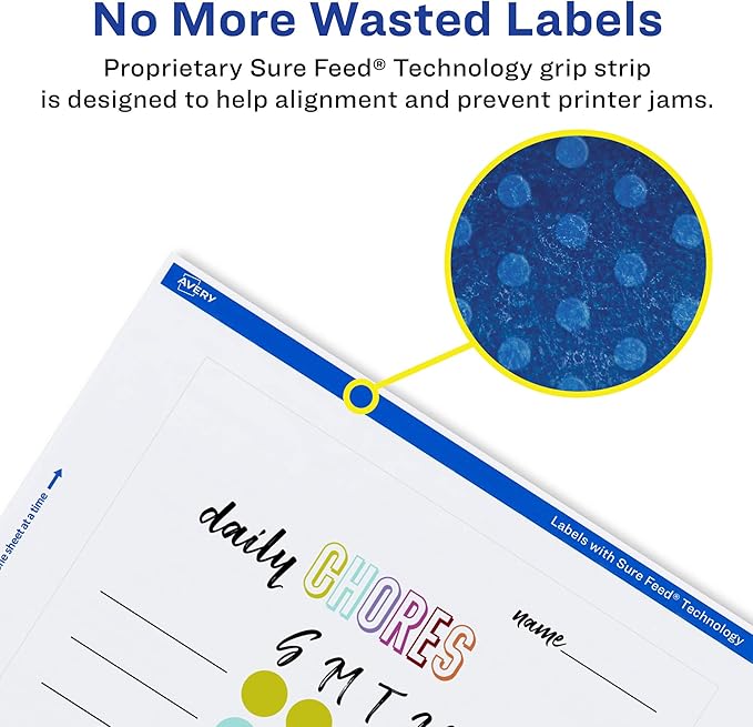 Avery Glossy White Rectangle Labels, Sure Feed Technology, 5" x 7", 50 Glossy White Labels, Permanent Adhesive, Laser/Inkjet Printable