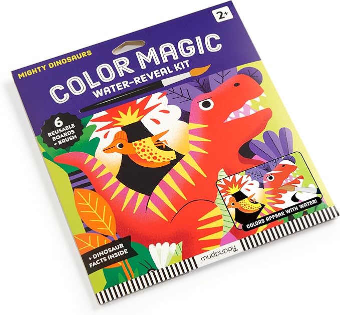 Mudpuppy Mighty Dinosaurs – Color Magic Water Reveal Kit with Illustrations of Prehistoric Dinosaurs for Children Ages 2 and Up