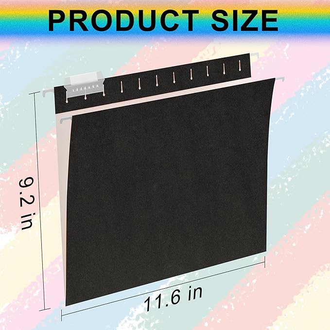 Hanging File Folders,25 Pack Letter Size Black Hanging File Folders with 1/5-Cut Tabs,11 Point Paper Stock,Bulk for Filing Cabinet