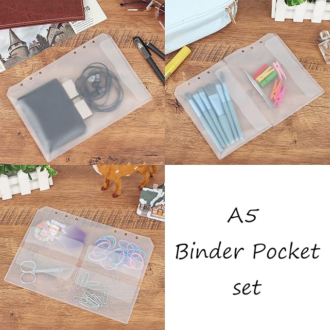 30pcs A5 Binder Pocket Set no Zipper Clear Budget Planner Inserts Bulk Budget Binder Organizer Cash Envelopes for Budgeting Waterproof PVC Loose Leaf Bags Card Sleeves for 6 Ring Notebook